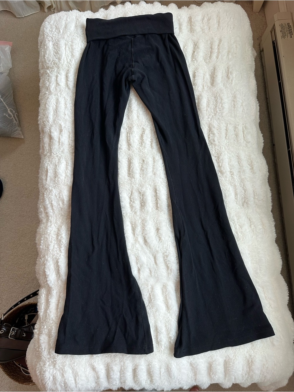 Aerie Offline Black Fold-Over Waist Flared Lounge Pants Size S - Picture 4 of 4